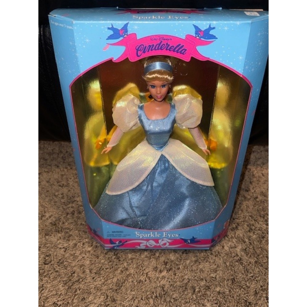 Disney Cinderella Sparkle Eyes Mattel Doll Blue Shimmer Gown‎ Ball Gown